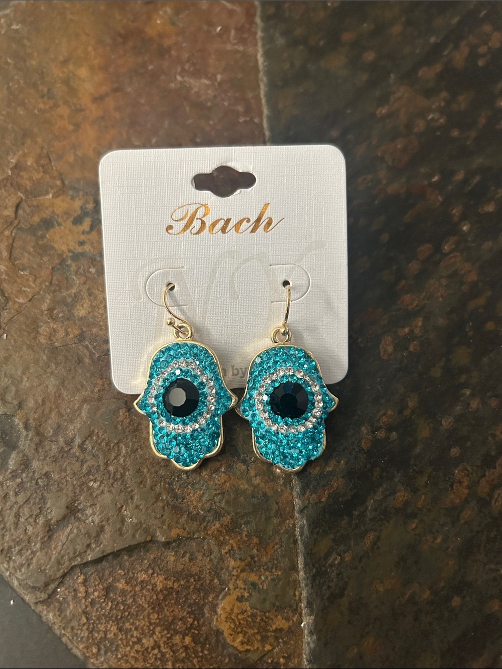 Turquoise Hamsa Crystal Drop Earrings